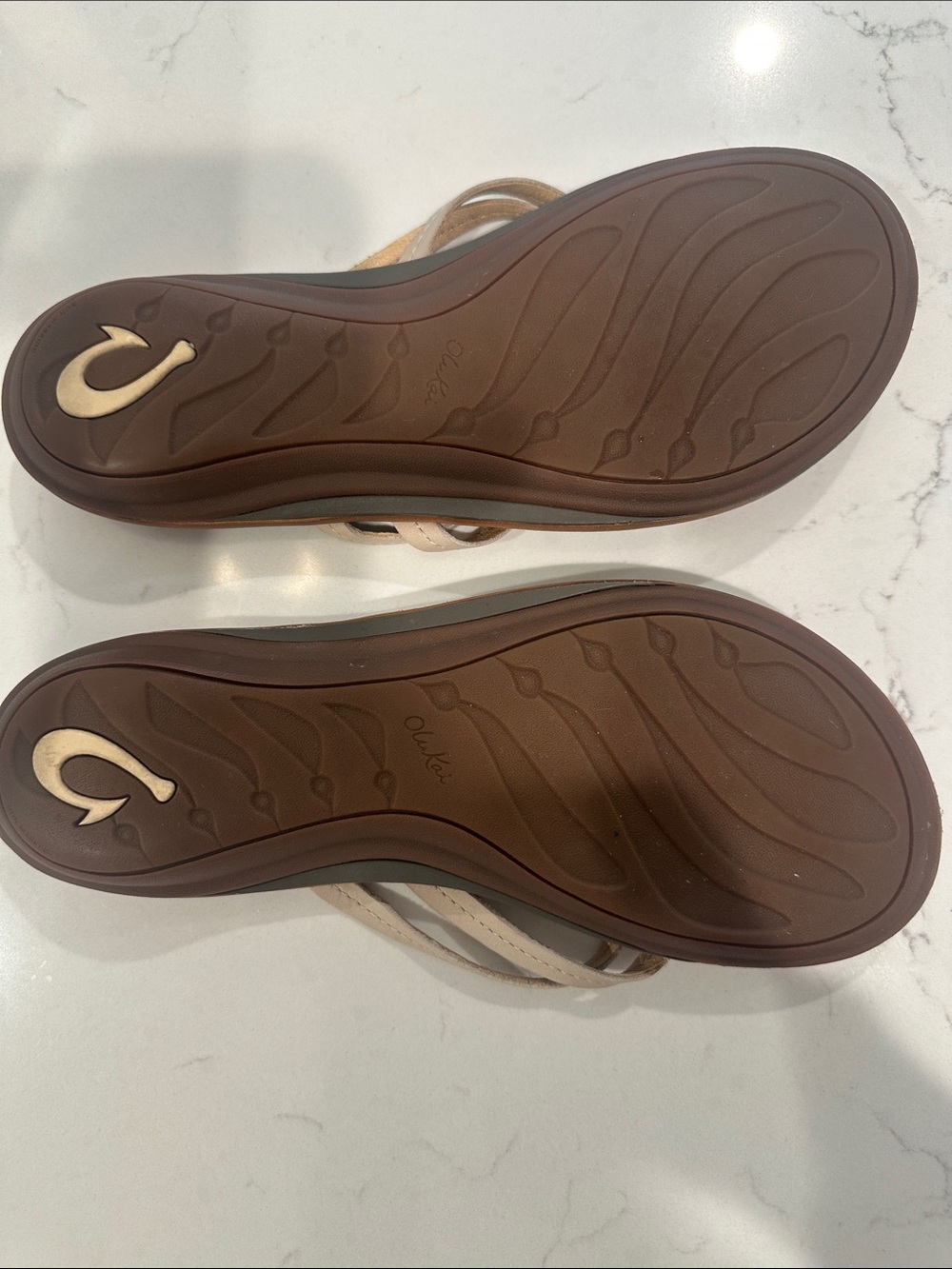 OluKai Women's Brown Leather Sandals with Cream Straps - Picture 5 of 7